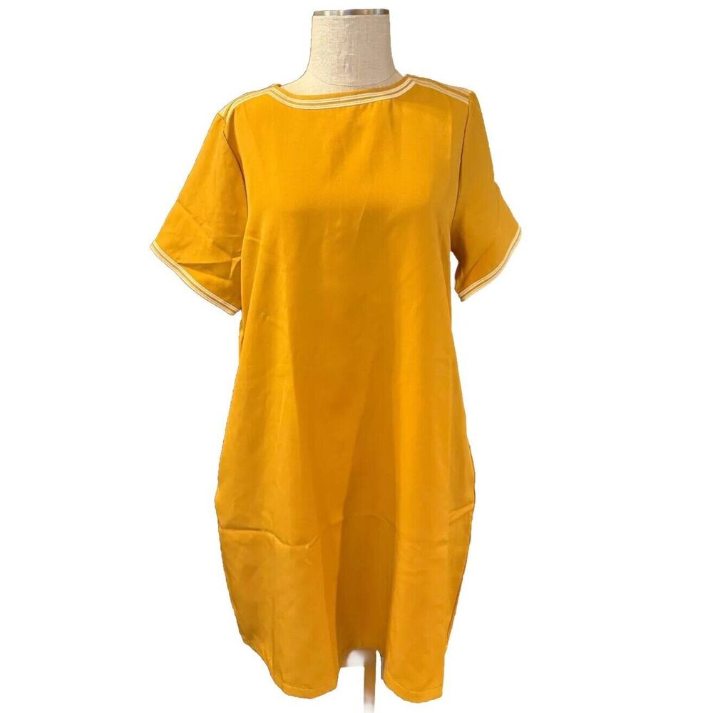 Bayo T Shirt Dress Womens 2L Yellow 2 Stripes Short Sleeve Round Neck Back ZIp